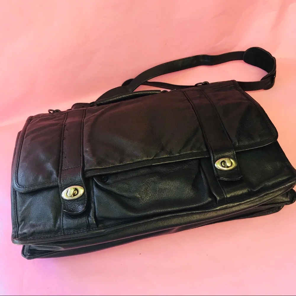 Vintage black leather laptop bag